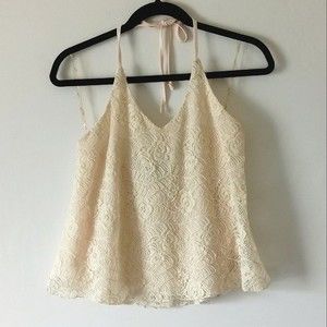 NWT Exist Cream Knitted Lace Boho Open Back Top